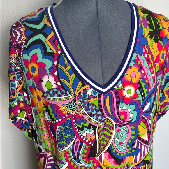 Johnny Was Janie Favorite Tiered Tea Length Dress Colorful V-Neck Dress - Picture 2 of 9